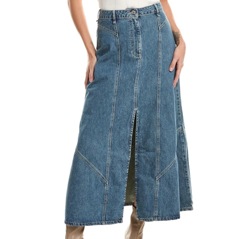 NWT Merlette Melody Denim Skirt 26 27 Long Front Slit MerletteNYC 70’s Boho